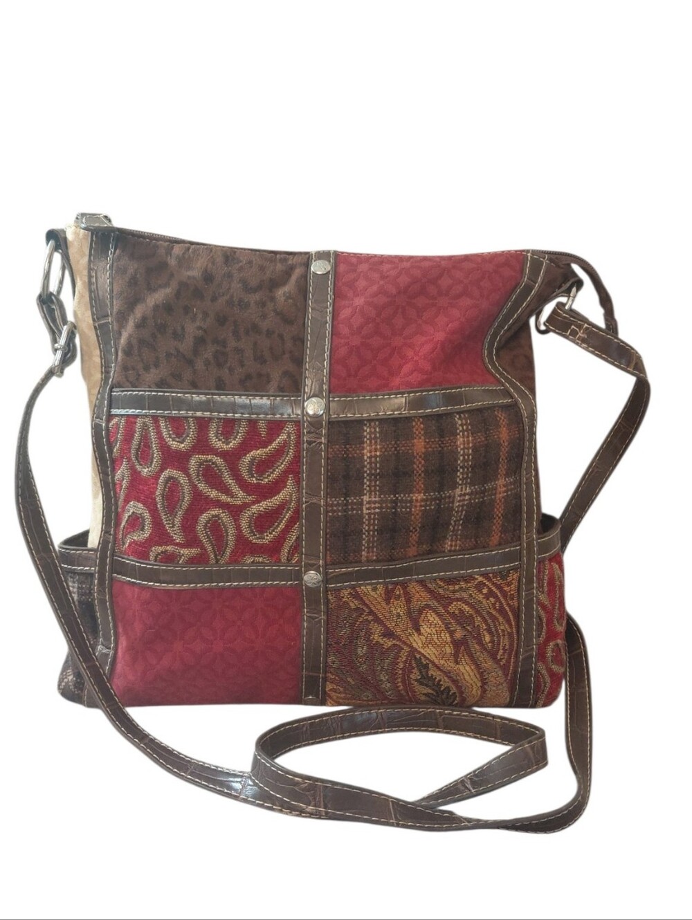 Relic Tapestry Patchwork Crossbody Bag in Red and Brown